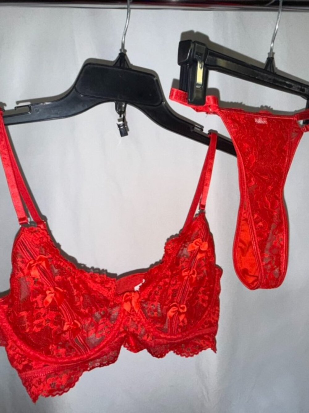 Red Bra thong and garter belt size 1X
